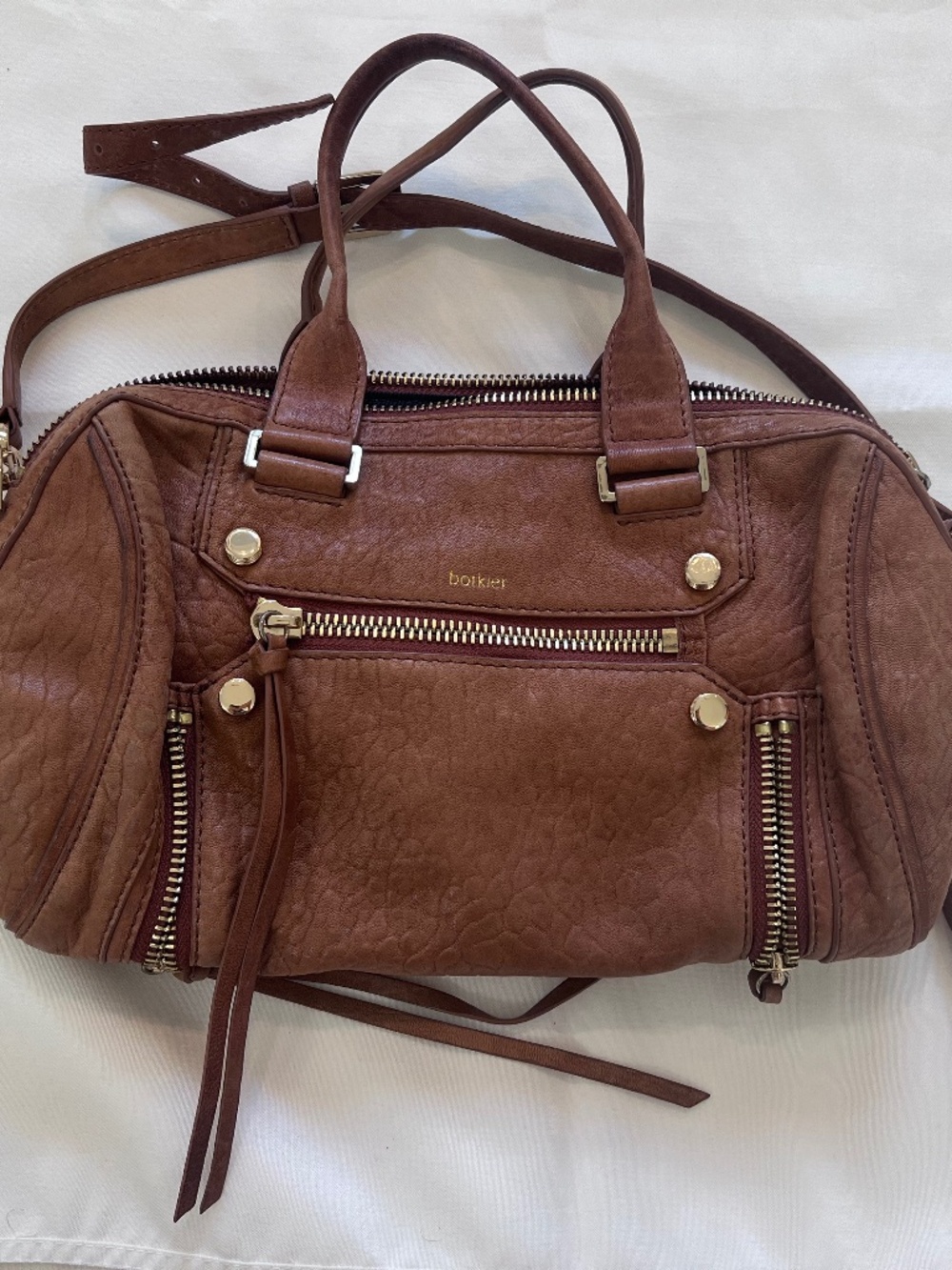 Botkier Satchel Bag Tan Pebbled Leather Gold Hardware Handbag - Picture 2 of 9